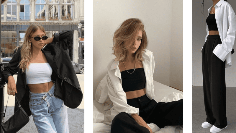 Áo sơ mi mặc với áo thun croptop