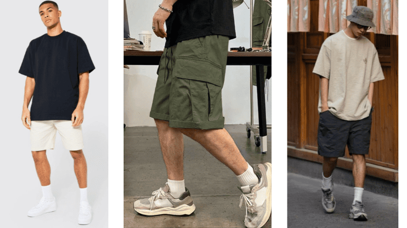 Áo thun form rộng phối với quần short jean
