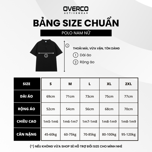 bảng size áo polo unisex