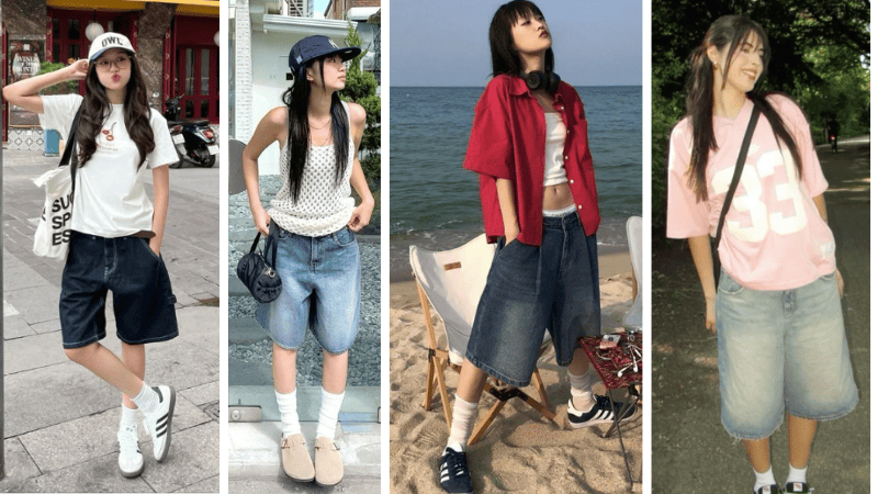 quần short jeans với áo thun nữ