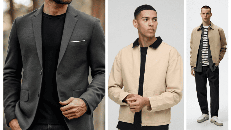 Áo thun tay dài mặc với áo khoác blazer