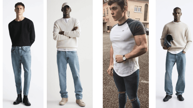 Áo thun vạt bầu nam mặc với quần jeans ôm