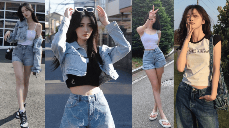 Mấy chị này mặc áo thun ôm body croptop với quần jean xinh lắm nè