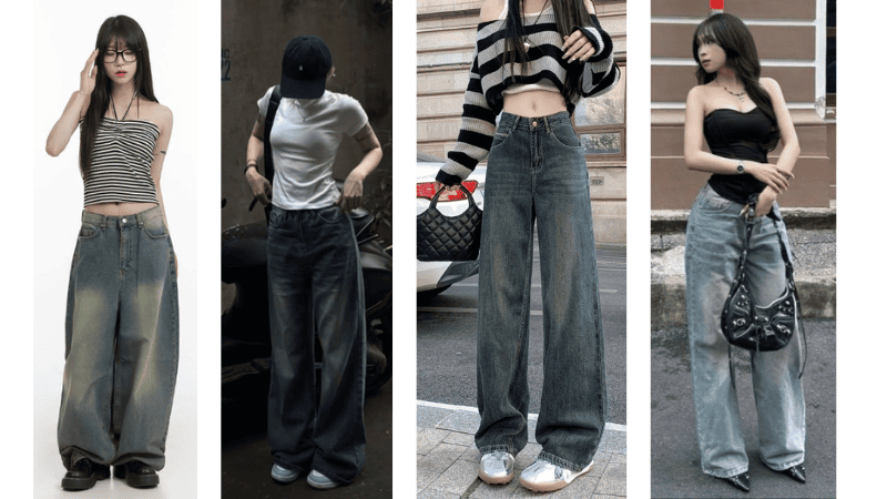 Quần jeans baggy với áo thun croptop