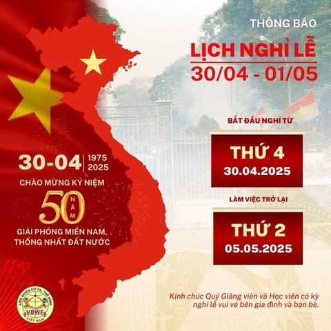 Thông báo nghỉ lễ 30/4 - 1/5: