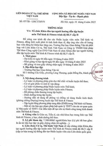 THÔNG BÁO: TỔ CHỨC KHÓA HỌC ĐÀO TẠO NGƯỜI HƯỚNG DẪN TẬP LUYỆN MÔN THỂ HÌNH & FITNESS TRÌNH ĐỘ HLV CẤP 2 TẠI TP HÀ NỘI