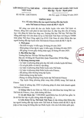 Đối tượng: Muốn trở thành huấn luyện viên cá nhân, Mong muốn mở phòng tập gym, Thi đấu các giải,....