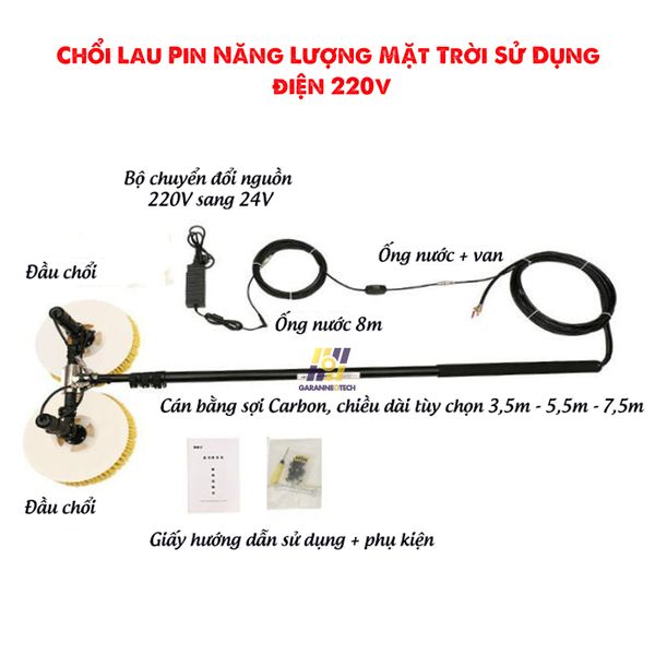 Chổi Lau Pin Năng Lượng Mặt Trời Sử Dụng Pin Litium + Điện 220V