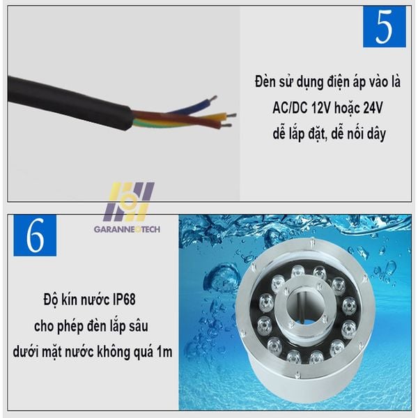 Đèn Led Dưới Nước Trang Trí Cho Đài Phun Nước, Hồ Bơi, Bể Cá IP68