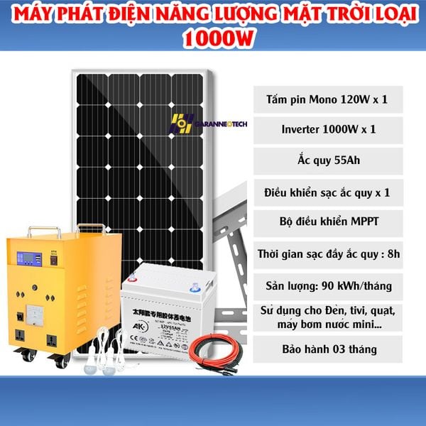 Máy Phát Điện Năng Lượng Mặt Trời Cho Gia Đình Công Suất 500W - 2000W (Điện 220V) Bền, Đẹp, Sử Dụng 15-20 Năm