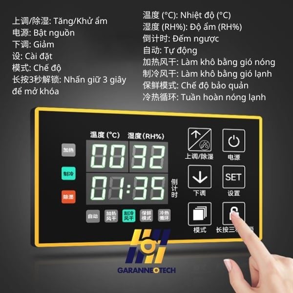 Bảng điều khuyển tủ sấy bảo quản gà vịt trước khi quay