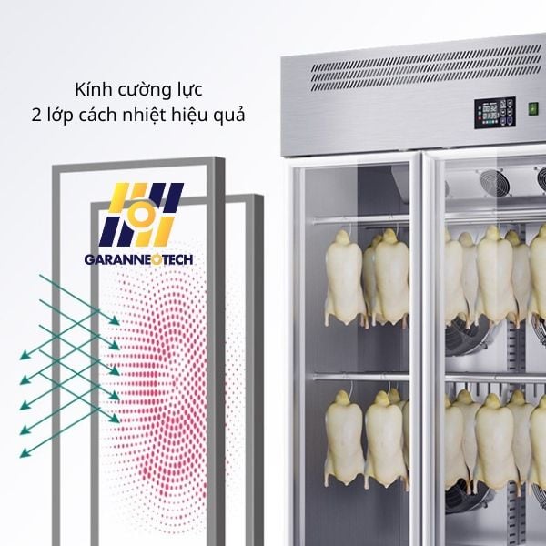 Cửa 2 lớp tủ sấy bảo quản gà vịt trước khi quay