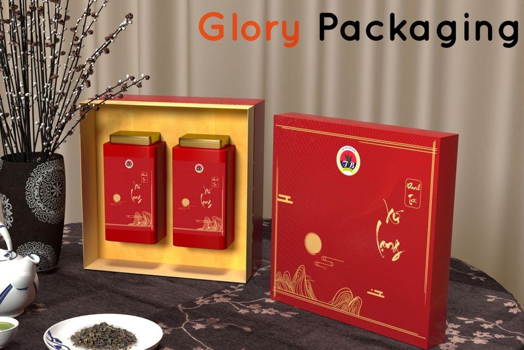 Hộp cứng trà màu đỏ sang trọng