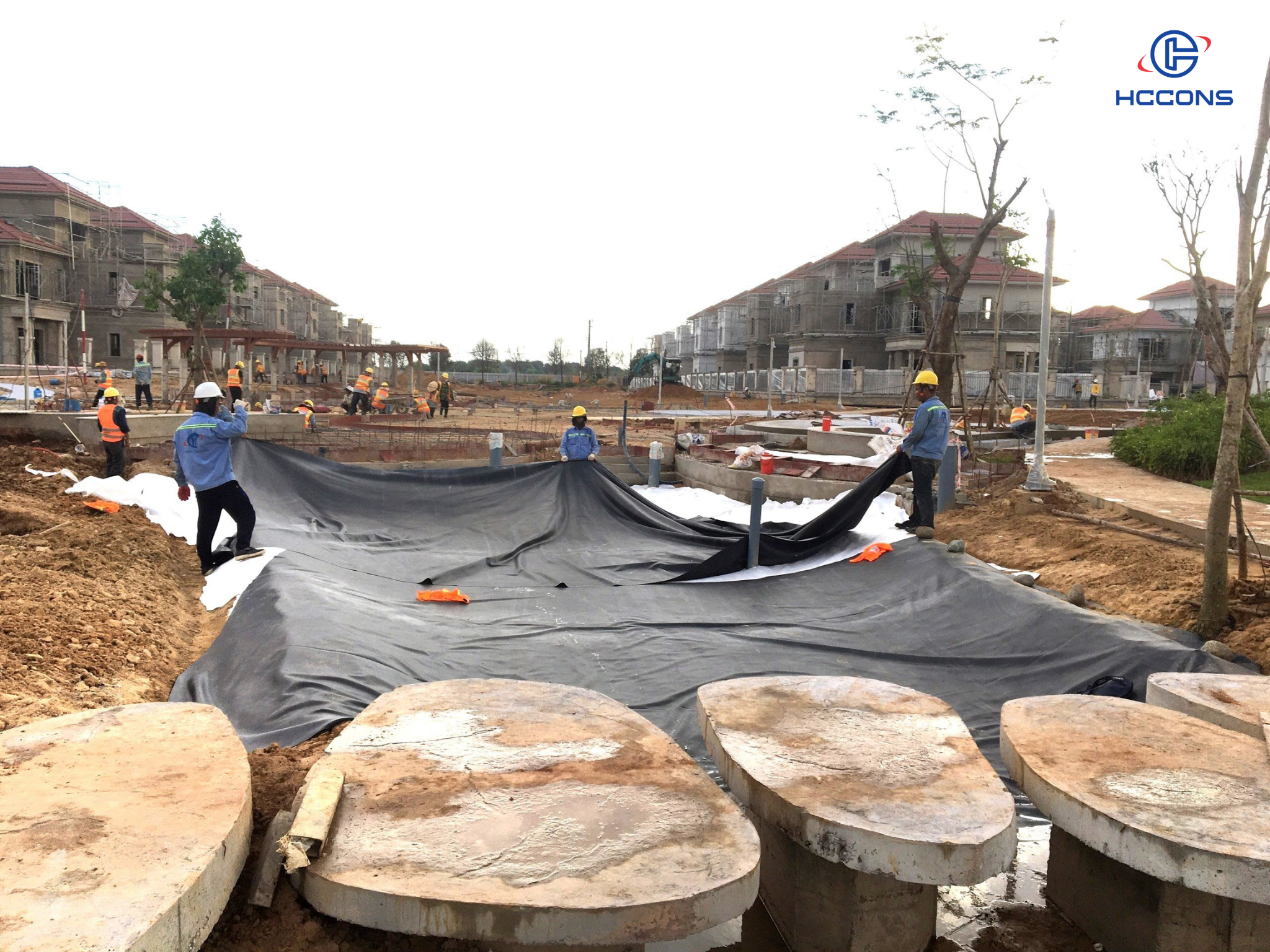 THI CÔNG HỒ CẢNH QUAN BẰNG MÀNG CHỐNG THẤM EPDM FIRESTONE GEOGARD