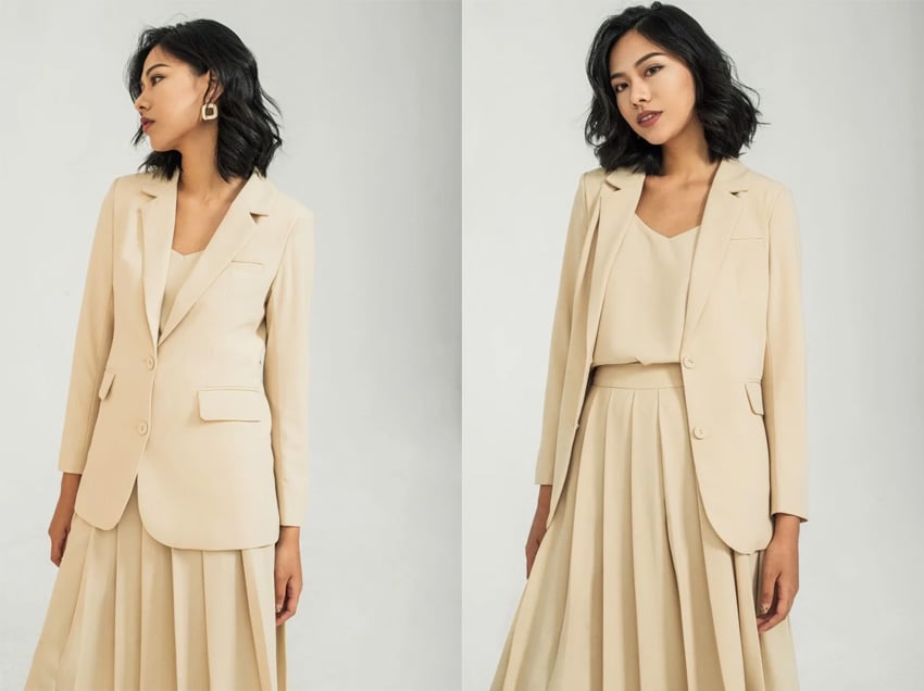 Áo blazer nữ elena be sáng