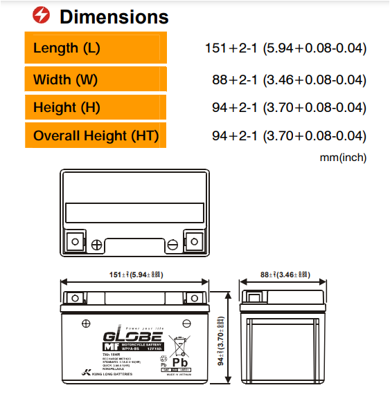 bình ắc quy globe wp7a-bs 12v-7ah