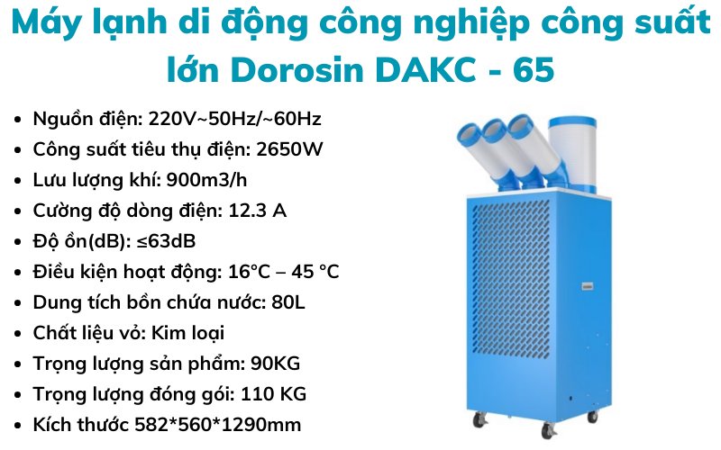 Máy lạnh di động công nghiệp công suất lớn Dorosin DAKC - 65