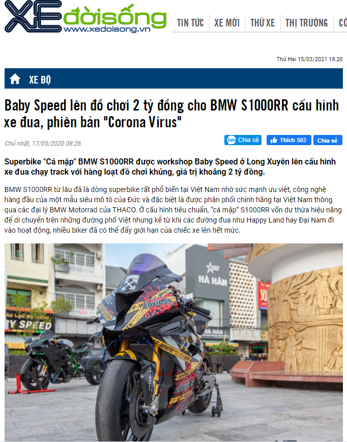 Baby Speed lên đồ chơi 2 tỷ đồng cho BMW S1000RR cấu hình xe đua, phiên bản 