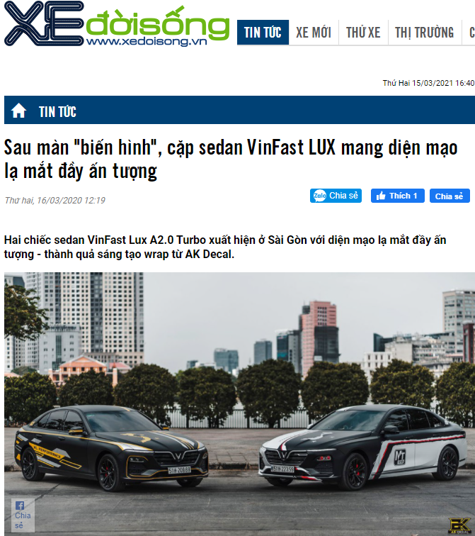 Hai chiếc sedan VinFast Lux A2.0 Turbo xuất hiện ở Sài Gòn với diện mạo lạ mắt đầy ấn tượng - thành quả sáng tạo wrap từ AK Decal.