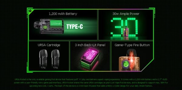 Trang bị đầy đủ tính năng tiện ích cho Ursa Pocket by Lost Vape