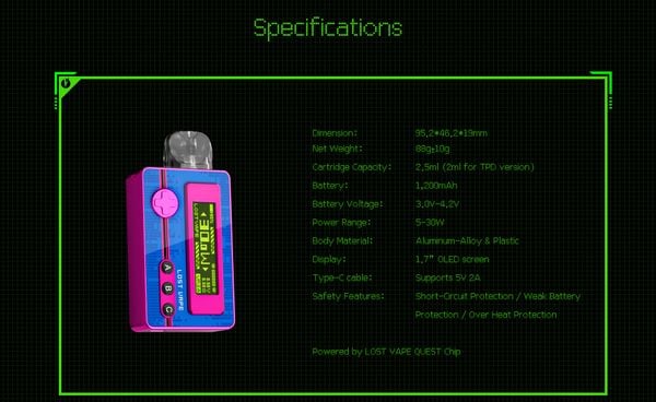Thông số kỹ thuật của Ursa Pocket Pod Kit by Lost Vape