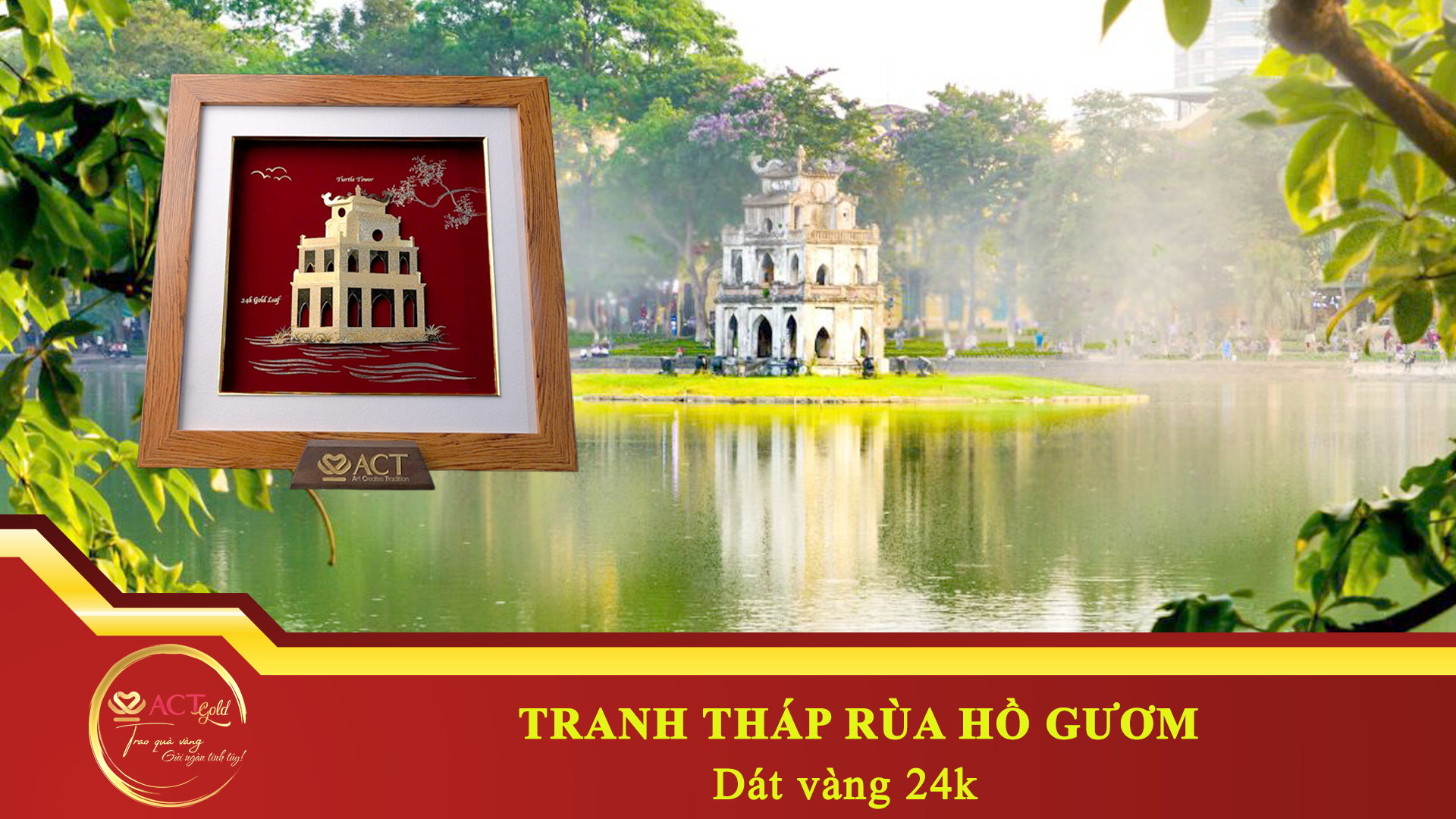 Tranh Tháp Rùa Dát Vàng 24K – Quà Tặng Văn Hóa Sang Trọng - ACT GOLD