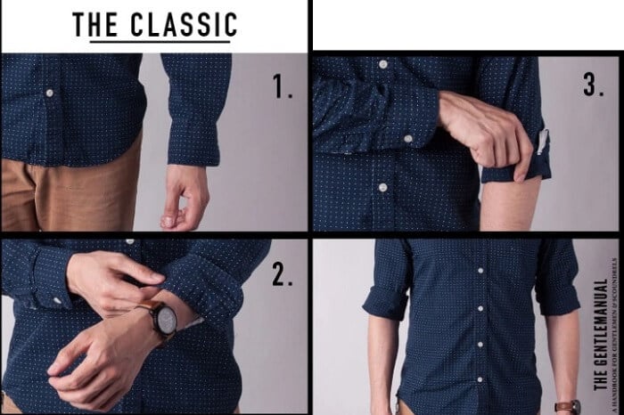 Cách xắn tay áo sơ mi nam kiểu truyền thống Classic