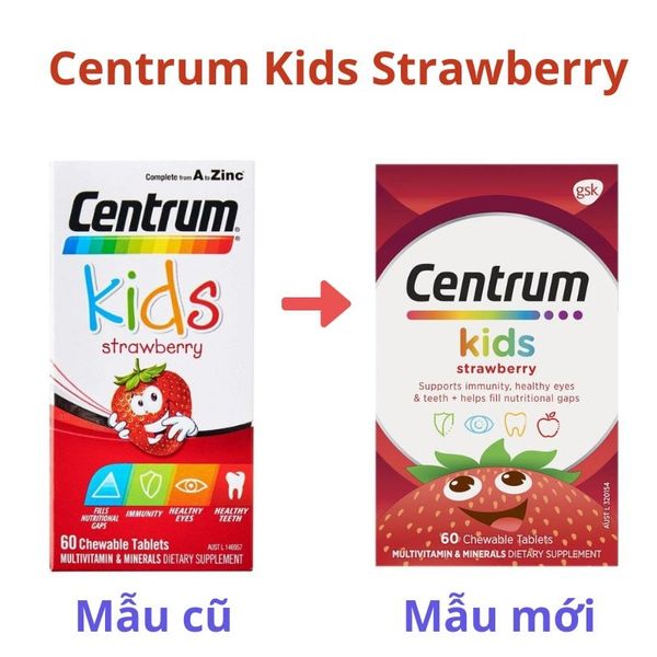 kẹo vitamin tổng hợp cho bé Centrum Kids Strawberry 60 viên Úc