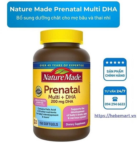 Vitamin cho bà bầu Nature Made Prenatal Multi + DHA 150 viên Mỹ