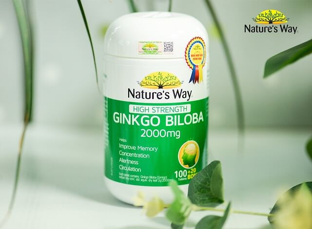 Viên uống bổ não Ginkgo Biloba 2000mg Nature Way của Úc là thực phẩm chức năng có tác dụng hỗ trợ và cải thiện não bộ