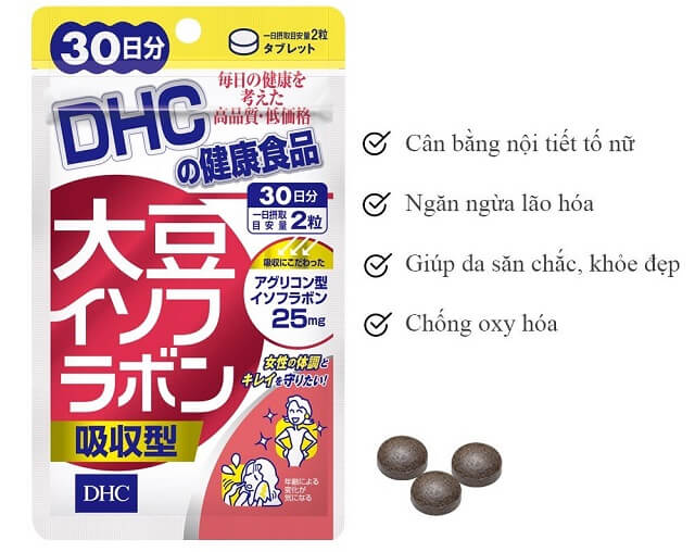 Viên Uống Mầm Đậu Nành DHC Soy Isoflavone Absorption Type có thành phần chính là chiết xuất đậu nành