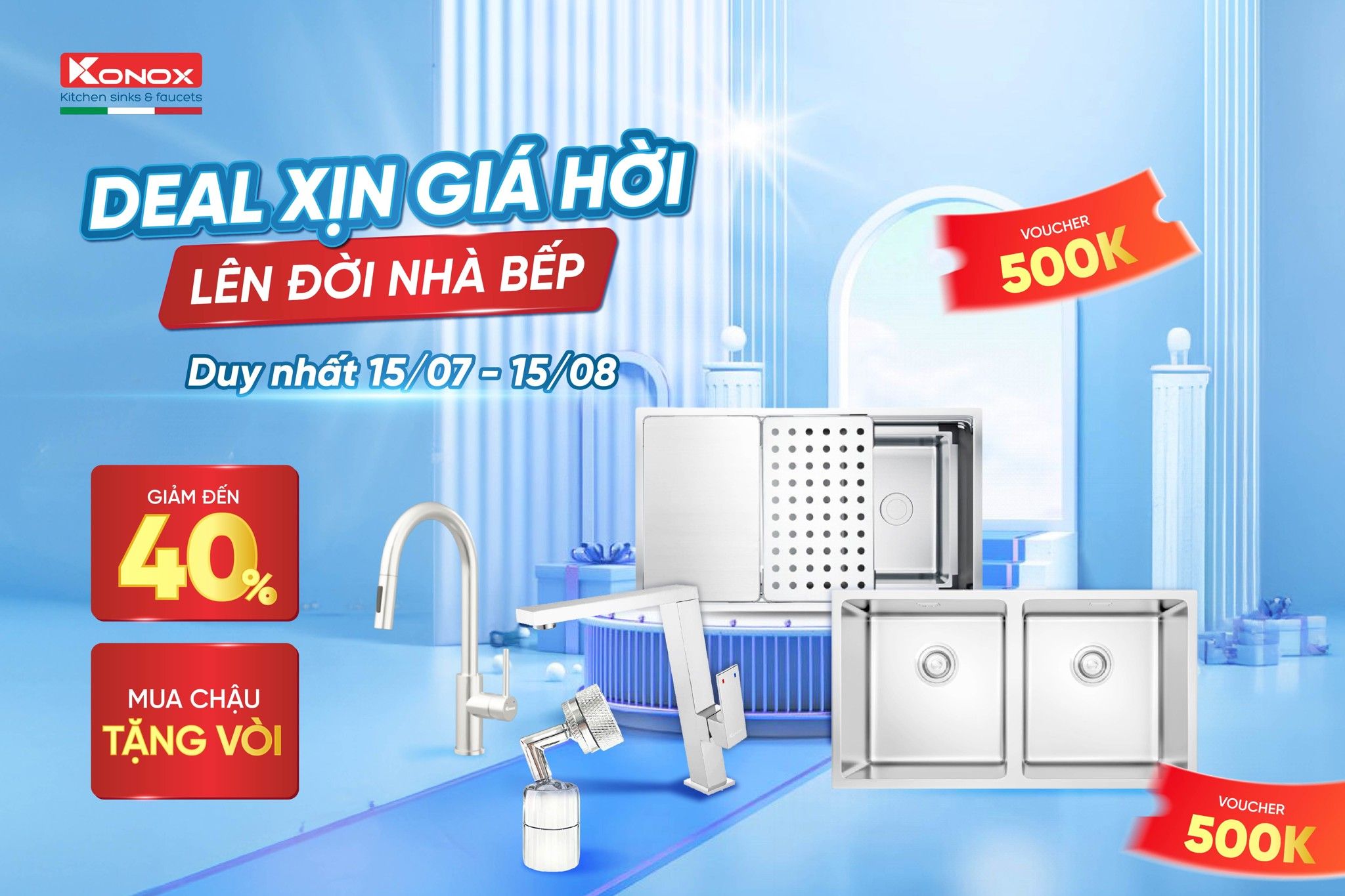 MUA CHẬU XỊN KONOX – TẶNG VÒI KONOX 1/08 -31/08/2024