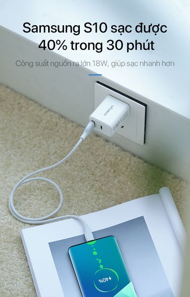 Cốc Sạc Nhanh Vivian Power 25U Công Suất 25W 2 Cổng Usb-A/Type-C Ac 100-240V - Màu Trắng