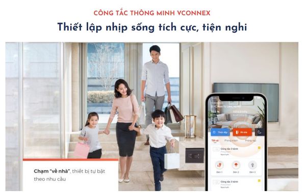 Công Tắc Thông Minh Vconnex - Vuông - Viền Nhôm - 4 Nút- Đen