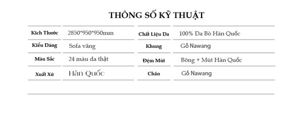 thông số kỹ thuật sofa