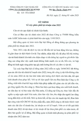 Tờ trình phân phối lợi nhuận năm 2022