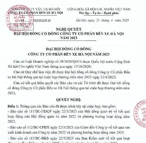Dự thảo Nghị quyết ĐHĐCĐ năm 2023
