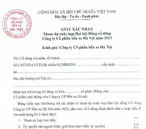 Giấy xác nhận tham dự ĐHĐCĐ năm 2023