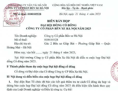 Dự thảo biên bản ĐHĐCĐ năm 2023