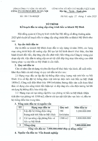 Tờ trình nâng cấp hạ tầng BXMĐ