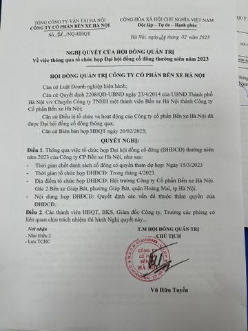 Nghị quyết, Thông báo chốt danh sách Cổ đông năm 2023