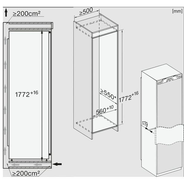 Kích thước lắp đặt của tủ đông âm tủ Miele FSN 7740 D 125 Gala