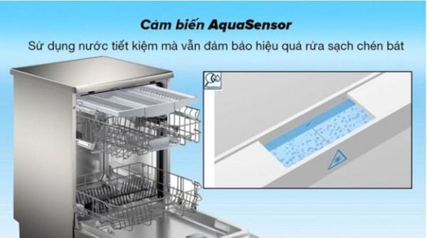 Cảm biến nước thông minh AquaSensor trên máy rửa bát Bosch SMS6ZCI00P giúp tiết kiệm tài nguyên