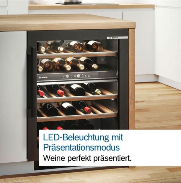 Tủ rượu Bosch KWK36ABGA với đèn LED presentation chiếu sáng sang trọng