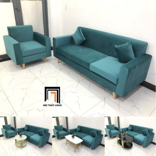 bộ ghế sofa phòng khách nhỏ giá rẻ, set ghế sofa 2 ghế vải nhung xanh lá, bộ ghế sofa cho công sở