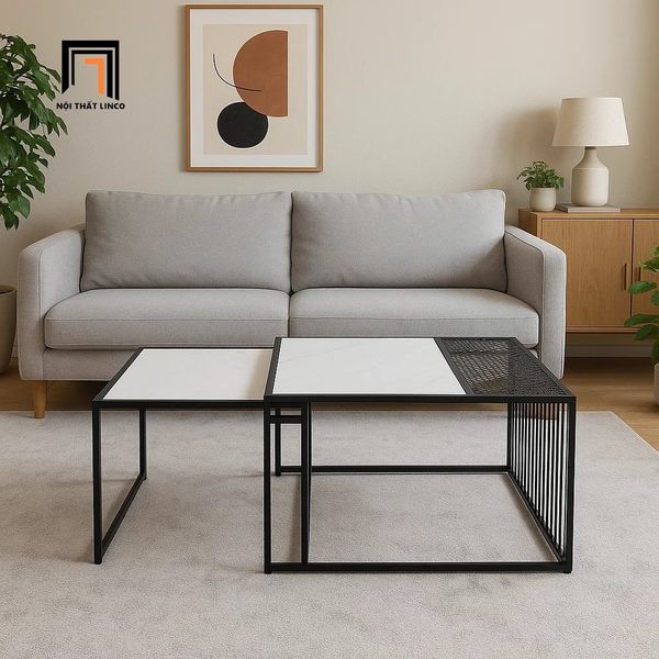 cặp 2 bàn sofa vuông phòng khách di chuyển đa năng, cặp bàn trà giá rẻ