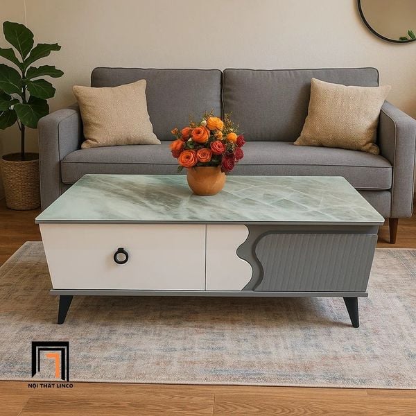 bàn trà chữ nhật mặt kính cường lực, bàn sofa gia đình 1m x 50 sang trọng