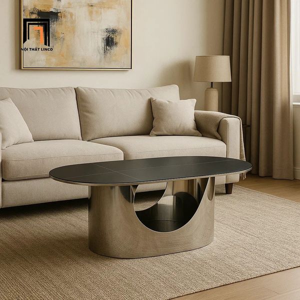 bàn sofa gia đình khung chân inox 1m x 50, bàn sofa mặt đá đen sang trọng