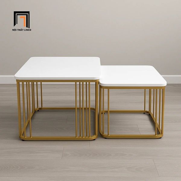 cặp bàn mặt đá vuông khung chân vàng, cặp bàn sofa giá rẻ