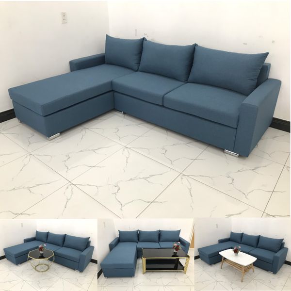 sofa l, sofa góc chữ l, bộ ghế sofa góc 2m2 x 1m6 màu xanh dương, sofa góc phòng khách giá rẻ